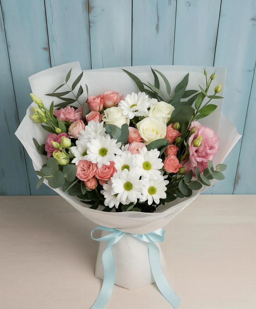 Букет цветов из: Розы, Лизиантусы и Хризантемы в Давыдово