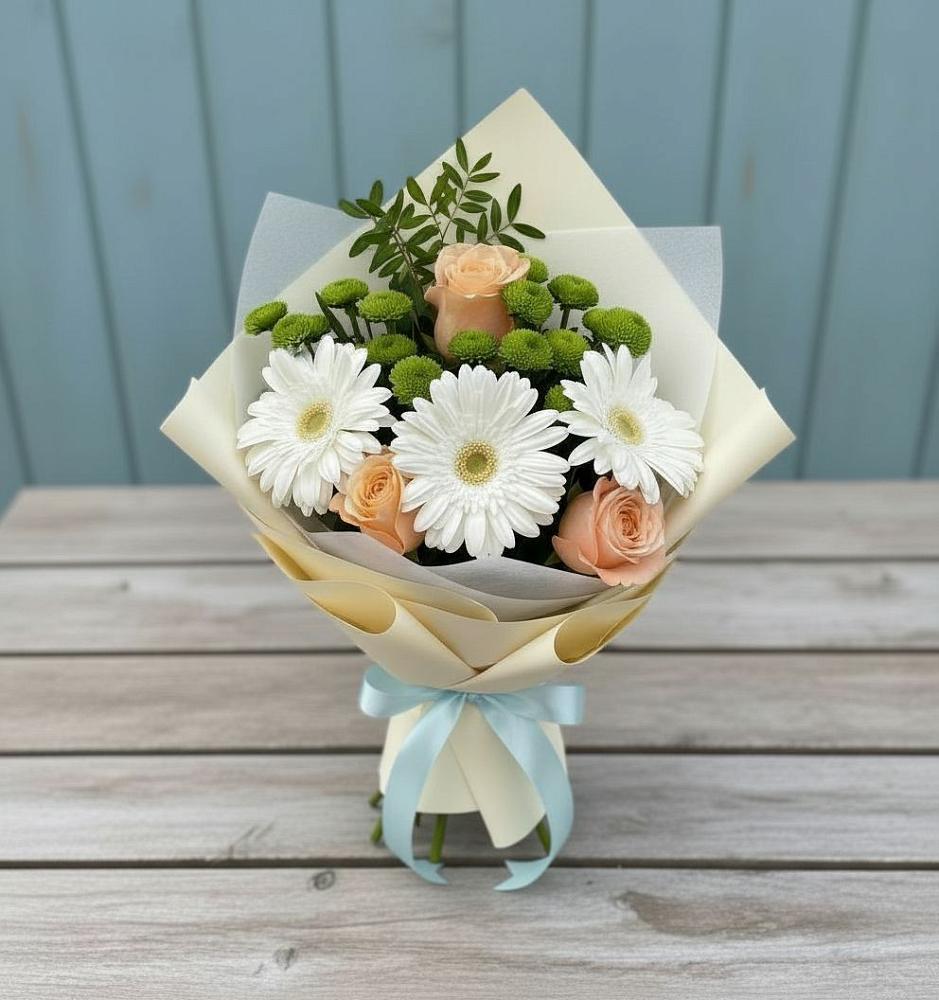 Букет цветов из: Герберы, Розы и Хризантемы в Давыдово