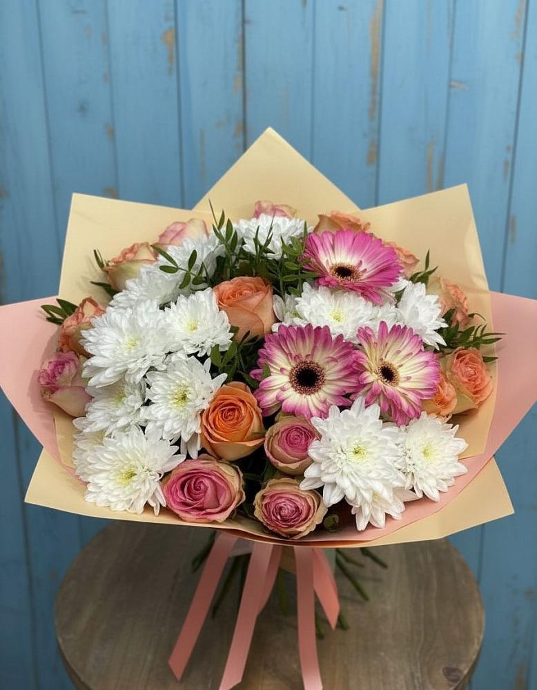 Букет цветов из: Розы, Герберы и Хризантемы в Давыдово