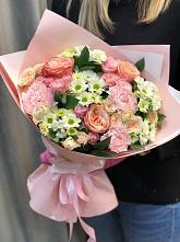 Букет нежные объятья в Давыдово Букет цветов из: Гвоздики, Розы и Хризантемы в Давыдово