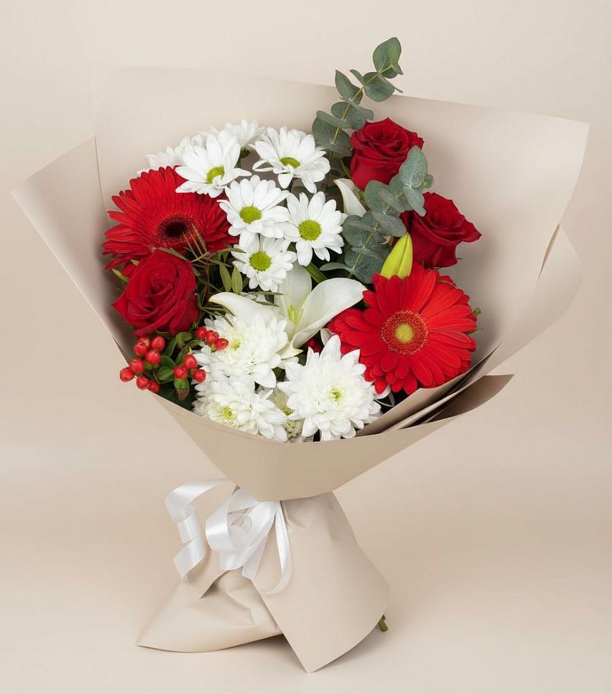Букет цветов из: Розы, Хризантемы, Герберы и Лилии в Давыдово