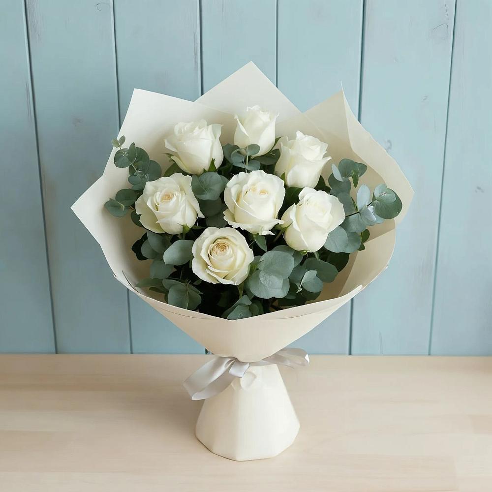 Букет Белые розы в Эвкалипте в Давыдово